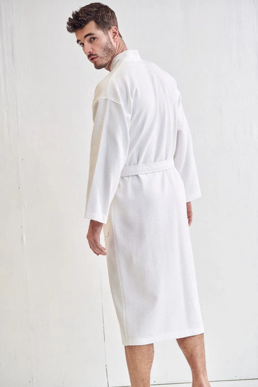 Men's Spa Bathrobe, Luxury & Comfortable Cotton Turkish robe, Breathable & Softness, (White)