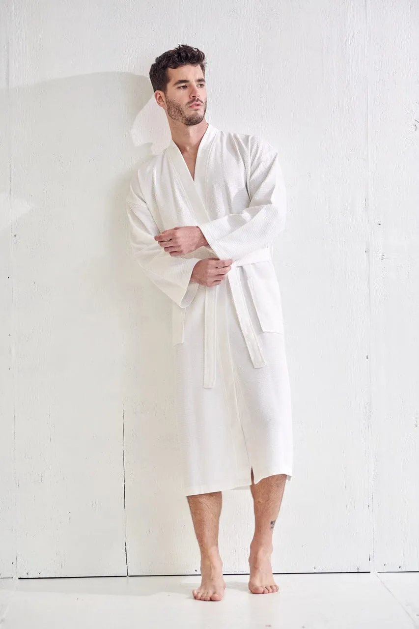 Men's Spa Bathrobe, Luxury & Comfortable Cotton Turkish robe, Breathable & Softness, (White)