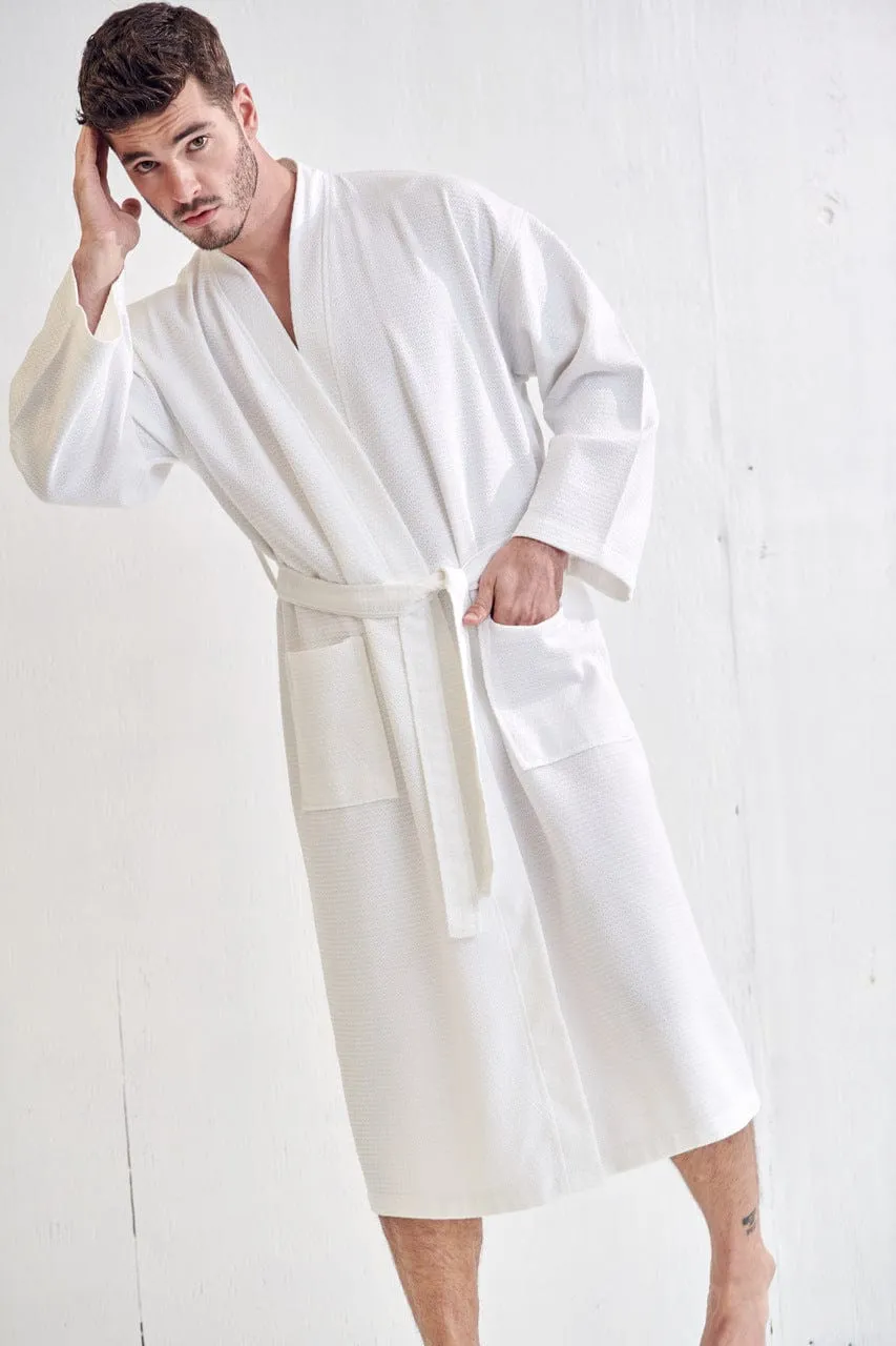 Men's Spa Bathrobe, Luxury & Comfortable Cotton Turkish robe, Breathable & Softness, (White)