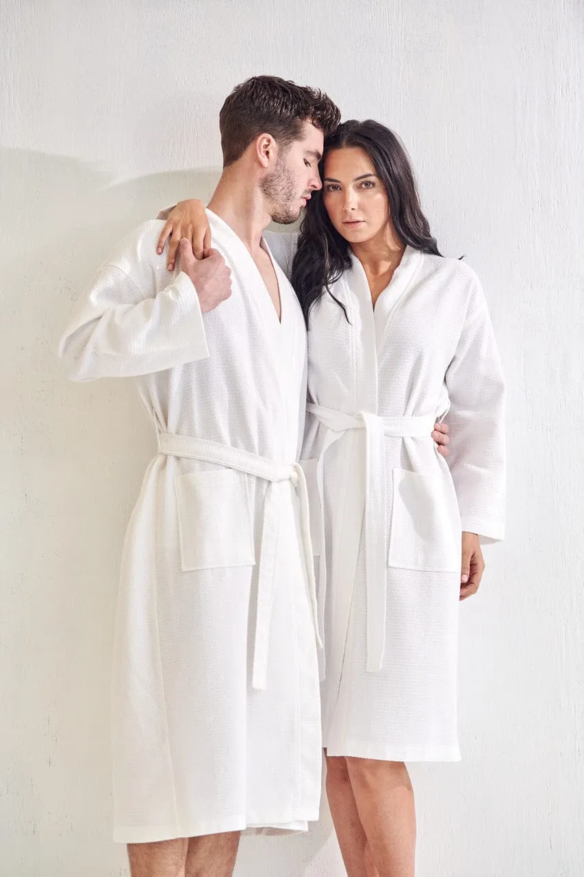 Men's Spa Bathrobe, Luxury & Comfortable Cotton Turkish robe, Breathable & Softness, (White)