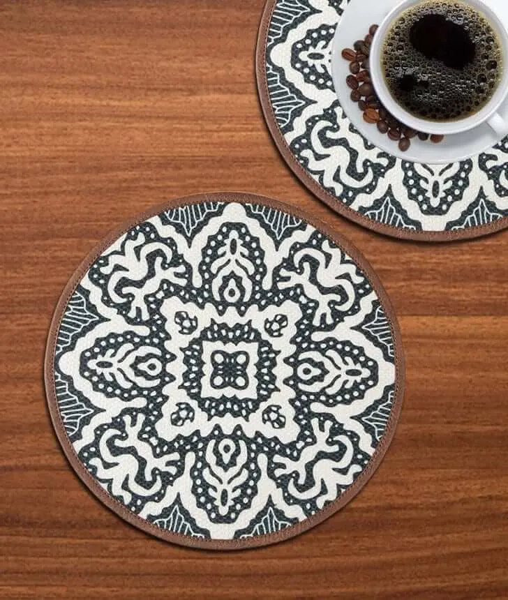 Mona B - Set of 2 Printed  Placemats, 13 INCH Round, Best for Bed-Side Table/Center Table, Dining Table/Shelves (Medallion)