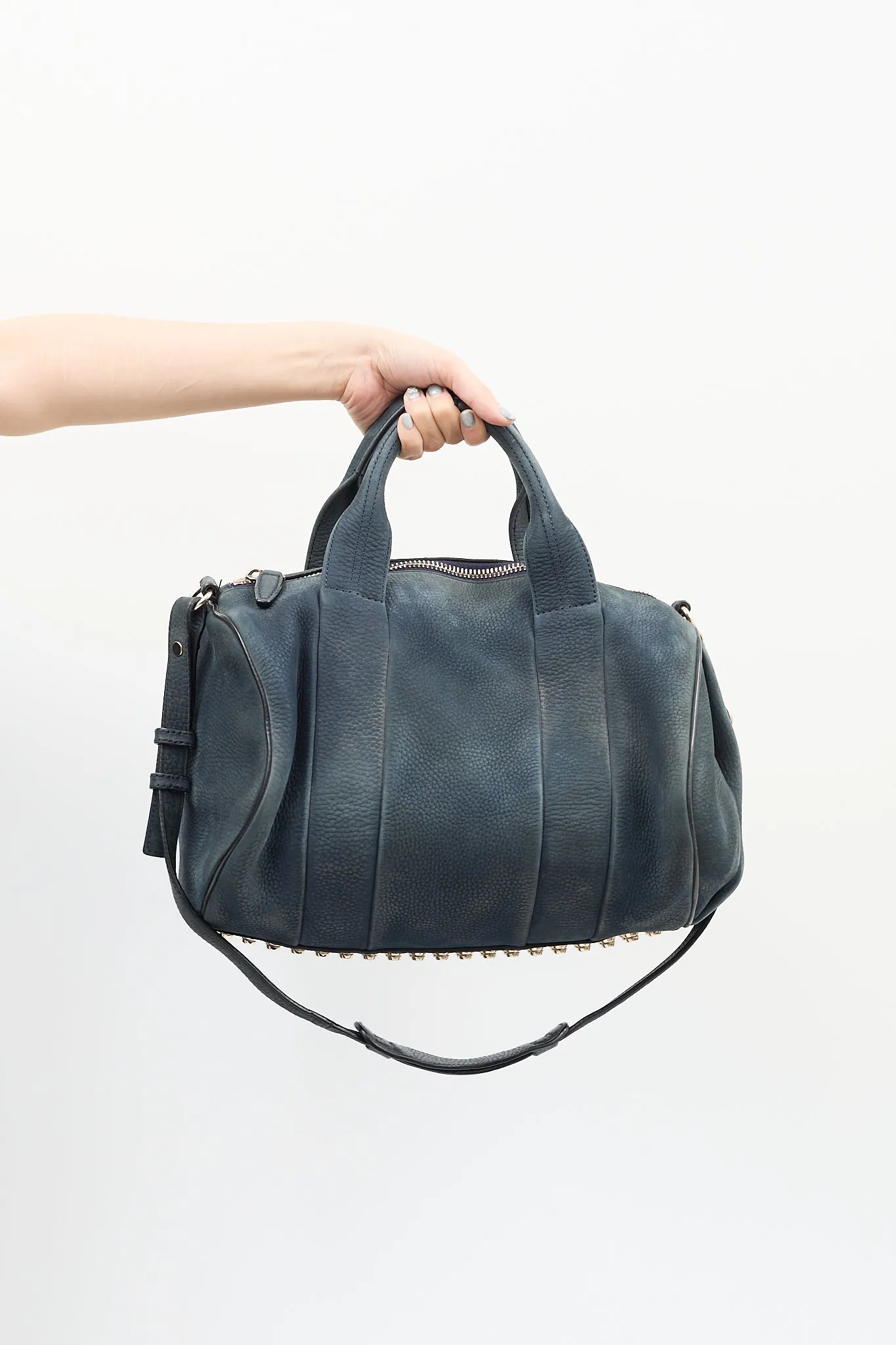 Navy Leather Rocco Studded Bag