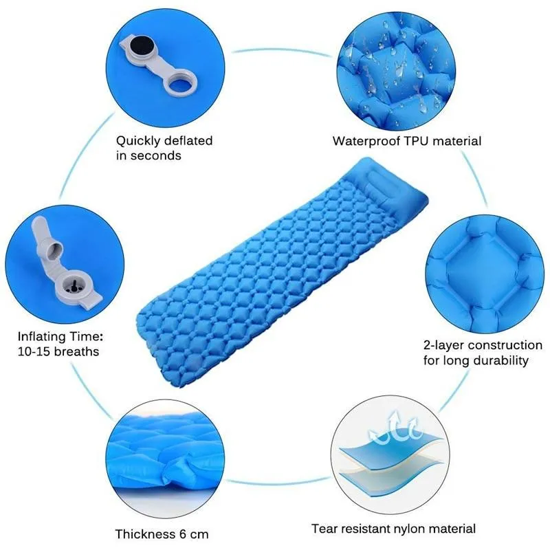 Outdoor mat camp inflatable sleeping mat self inflated mat Sleeping Pad Inflatable Air Cushion Camping with Pillow Air Mattress