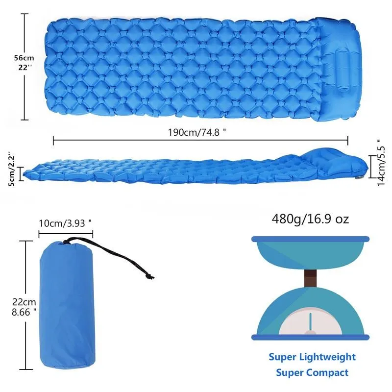 Outdoor mat camp inflatable sleeping mat self inflated mat Sleeping Pad Inflatable Air Cushion Camping with Pillow Air Mattress