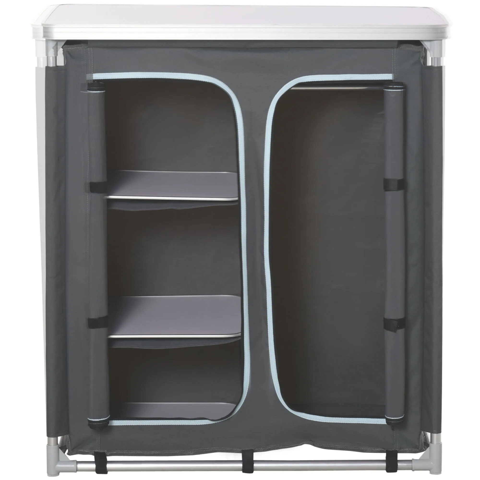 Outsunny Aluminum Camping Cupboard  Kitchen Station Cook Table with 3-Shelf, Storage Organiser for BBQ Party Picnics Backyards with Carrying Bag 3-shelf