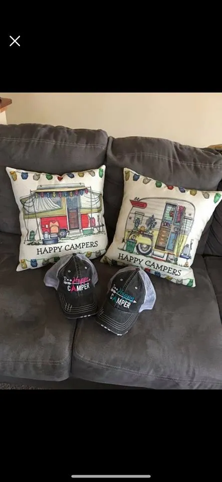 Pillow or pillow case { Camping } Assorted styles! Happy Campers! See my hats and tanks too!