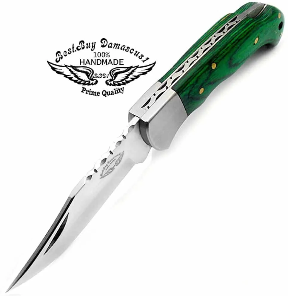 Pocket Knife Green Wood Folding Knife 6.5'' 420c Stainless Steel Hunting Knife Pocket Knife for men