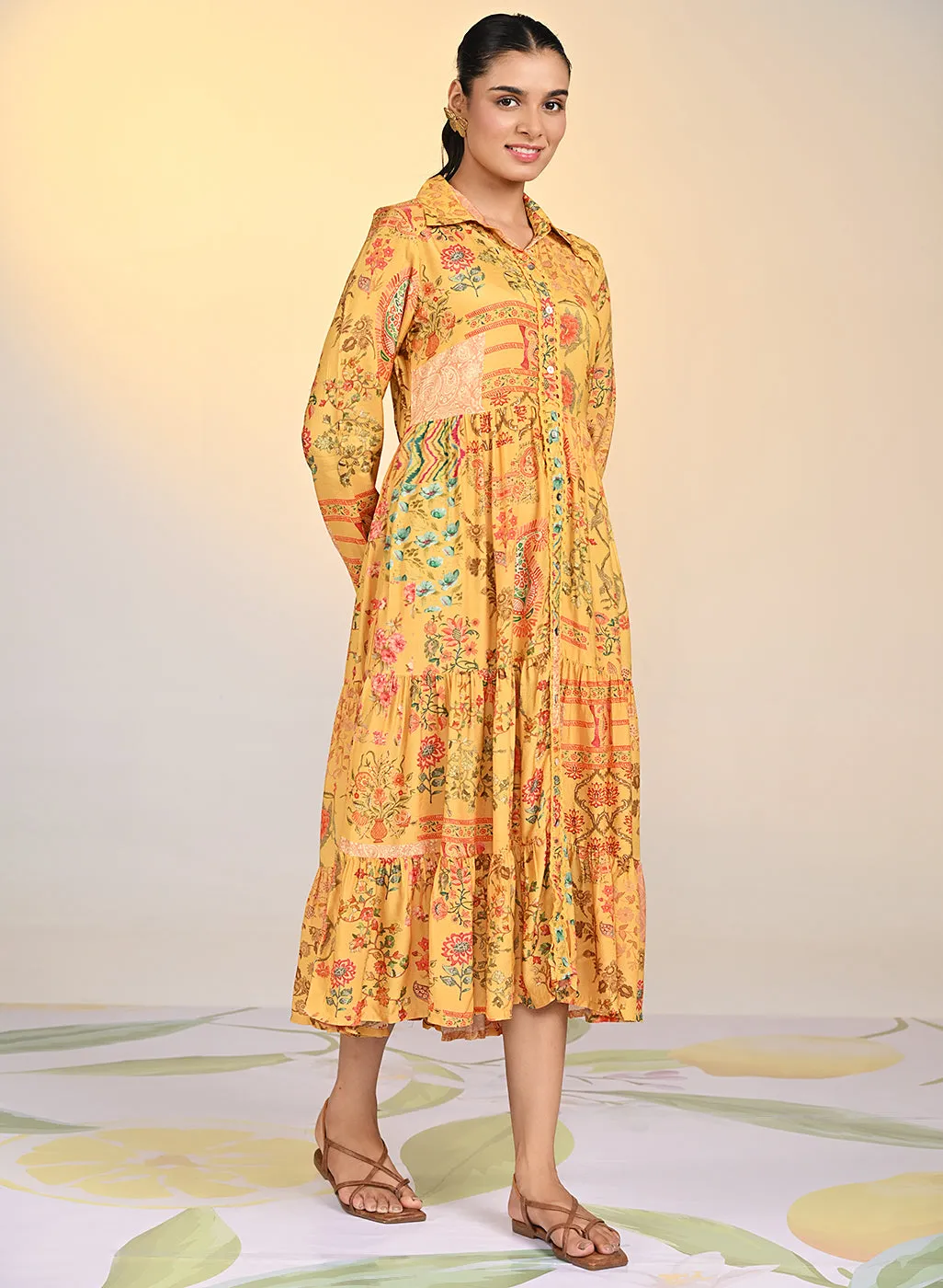 Rang Sunshine Printed Viscose Silk Designer Dress for Women