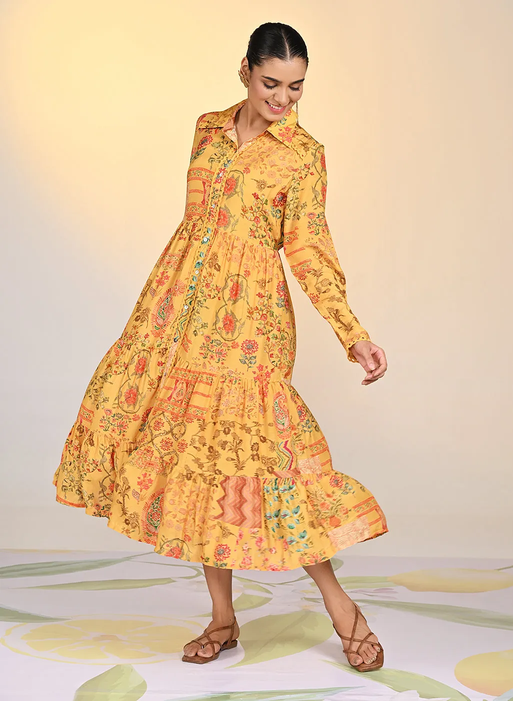 Rang Sunshine Printed Viscose Silk Designer Dress for Women