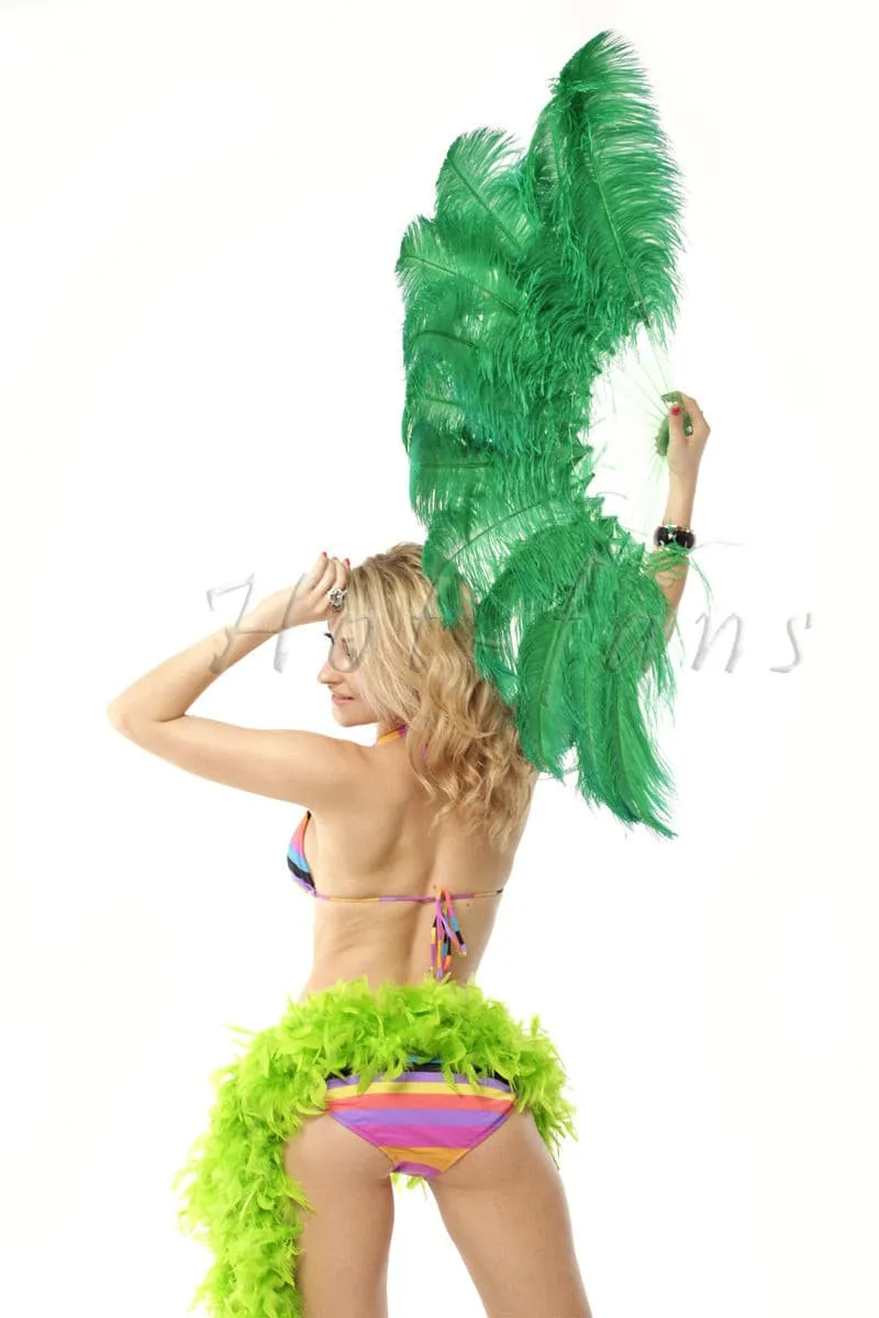 Single layer Emerald green Beginner’s Ostrich Feather Fan 25"x 45"