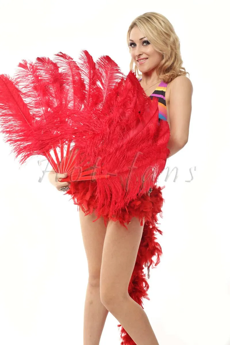 Single layer Red Beginner’s Ostrich Feather Fan 25"x 45"