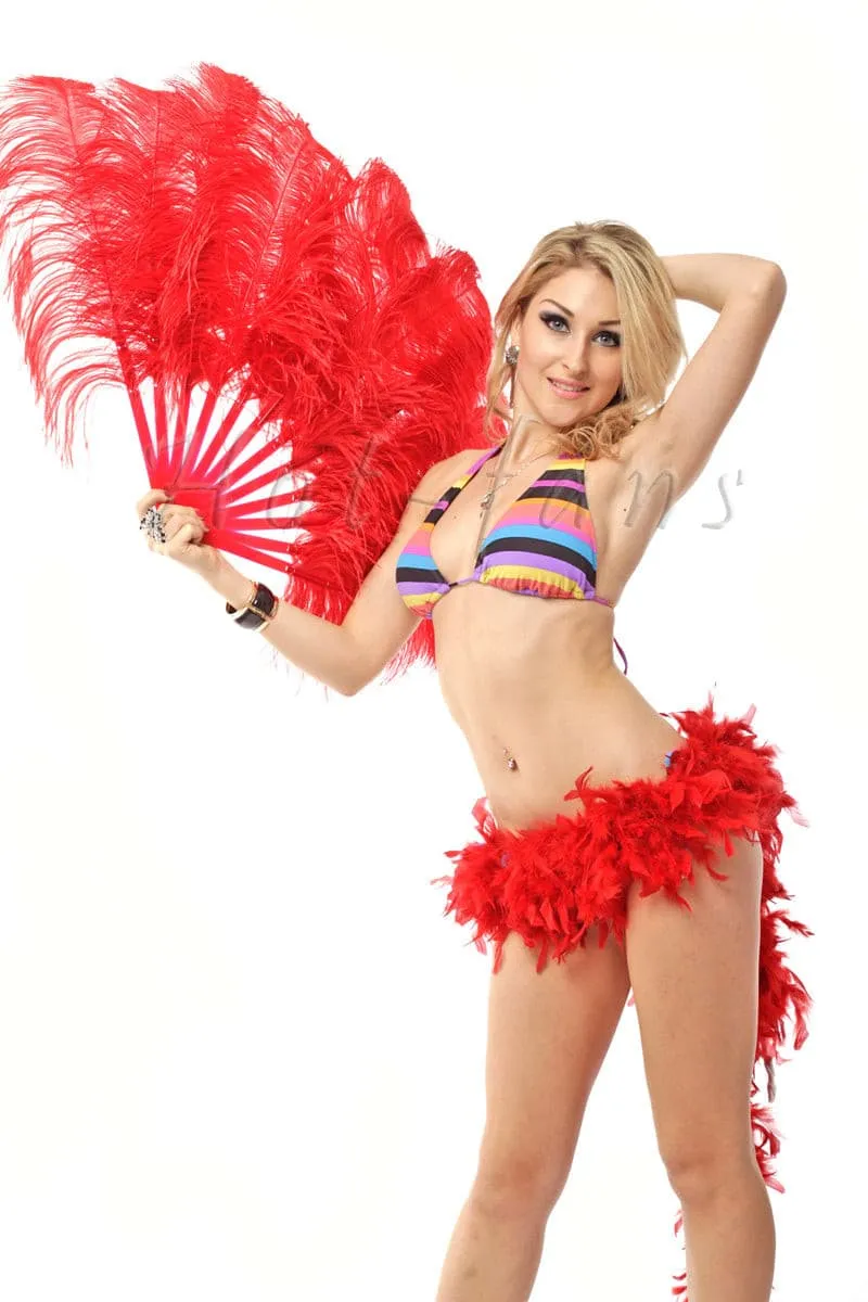 Single layer Red Beginner’s Ostrich Feather Fan 25"x 45"
