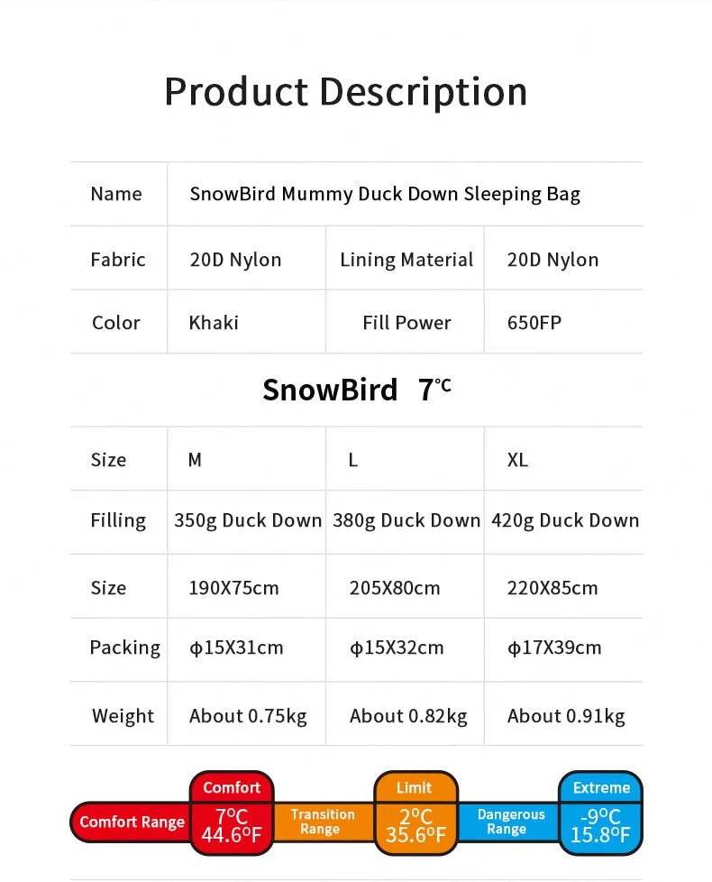 Sleeping Bag Camping 750g