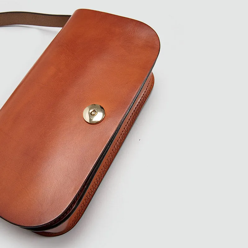 Small Womens Tan Leather Flap Crossbody Satchel Bag Purse Shoulder Bags for Women