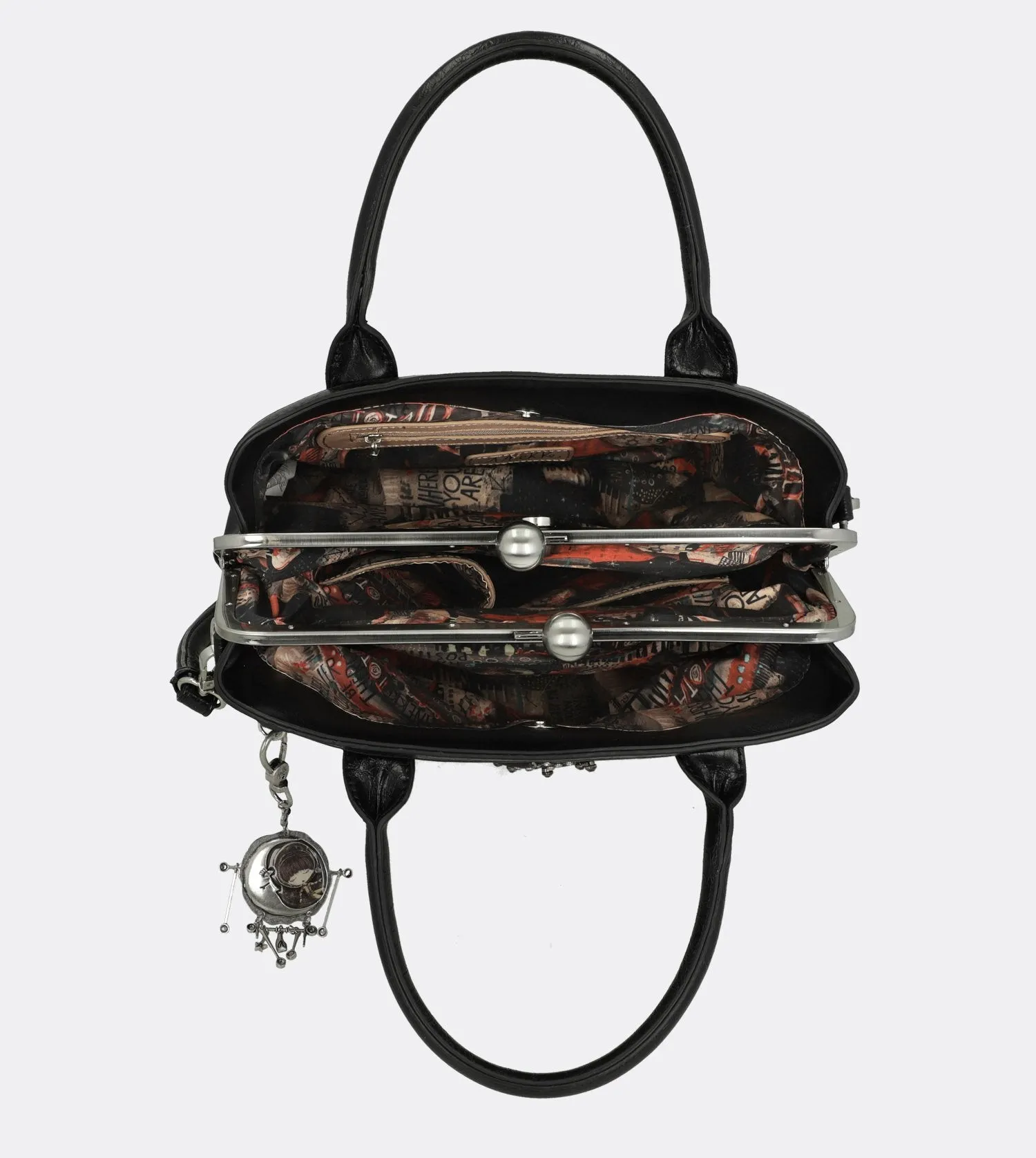 Smart spirit two handle bag with a kiss lock closure