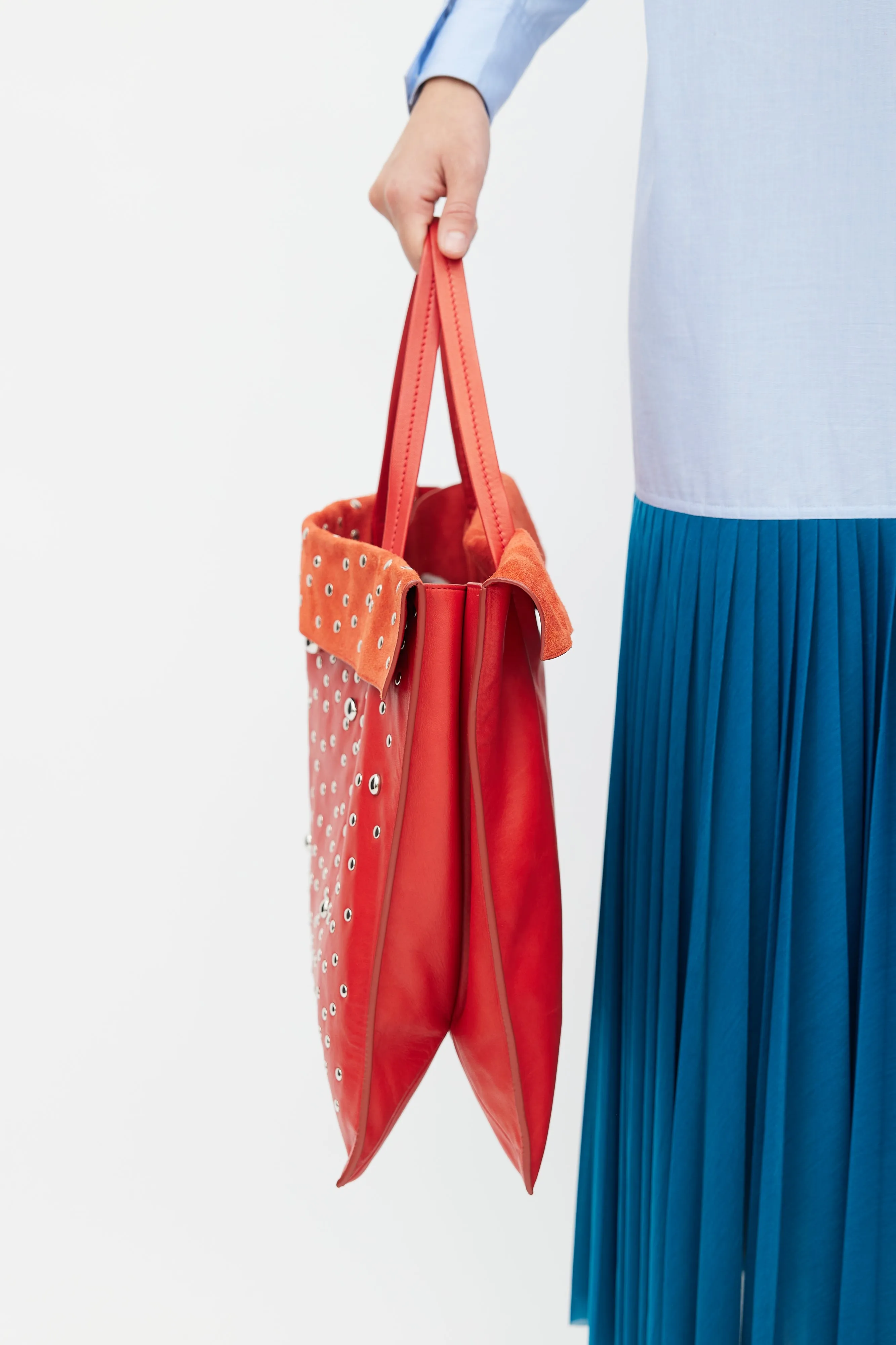 SS 2017 Red & Silver Studded Cabas Tote Bag