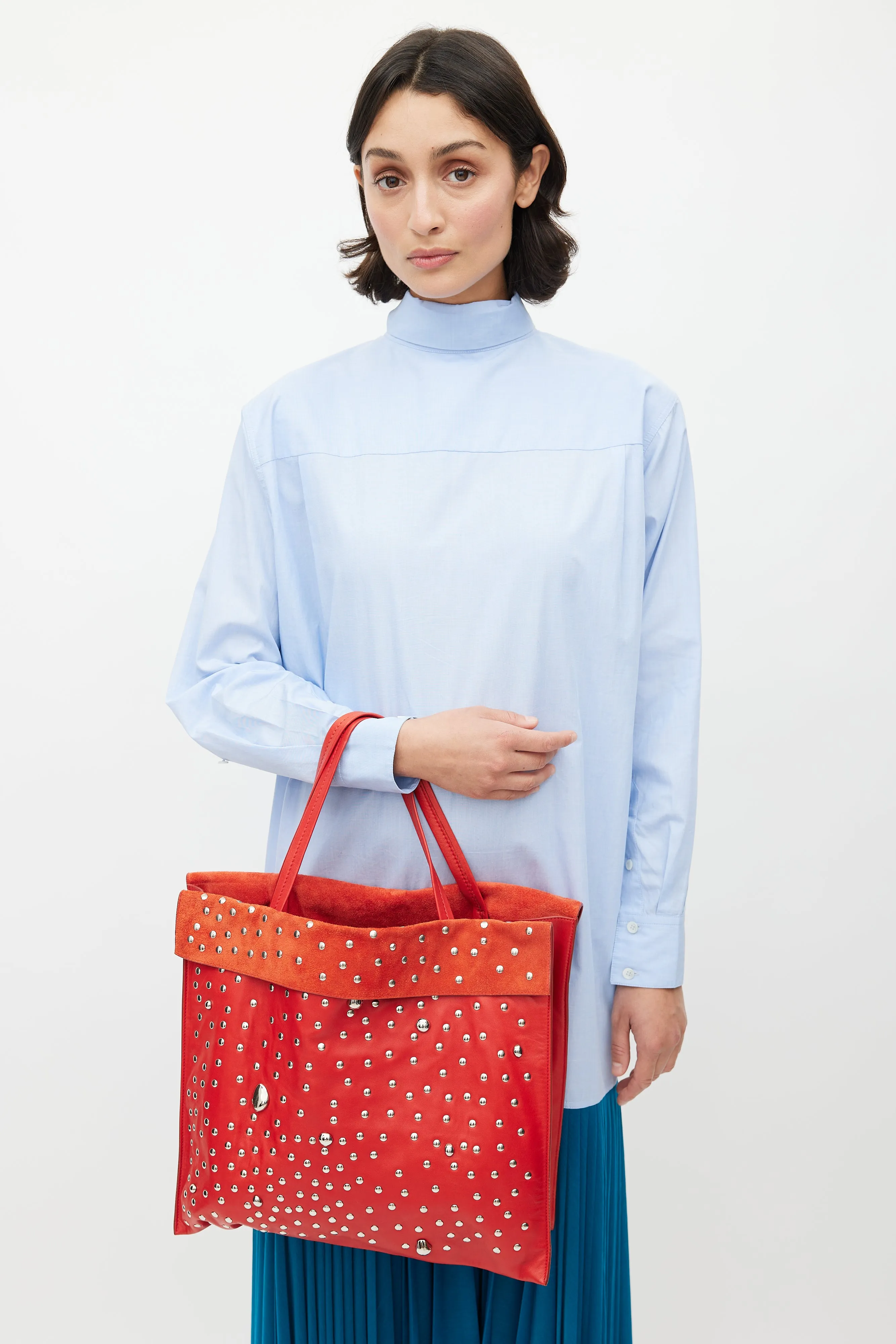 SS 2017 Red & Silver Studded Cabas Tote Bag