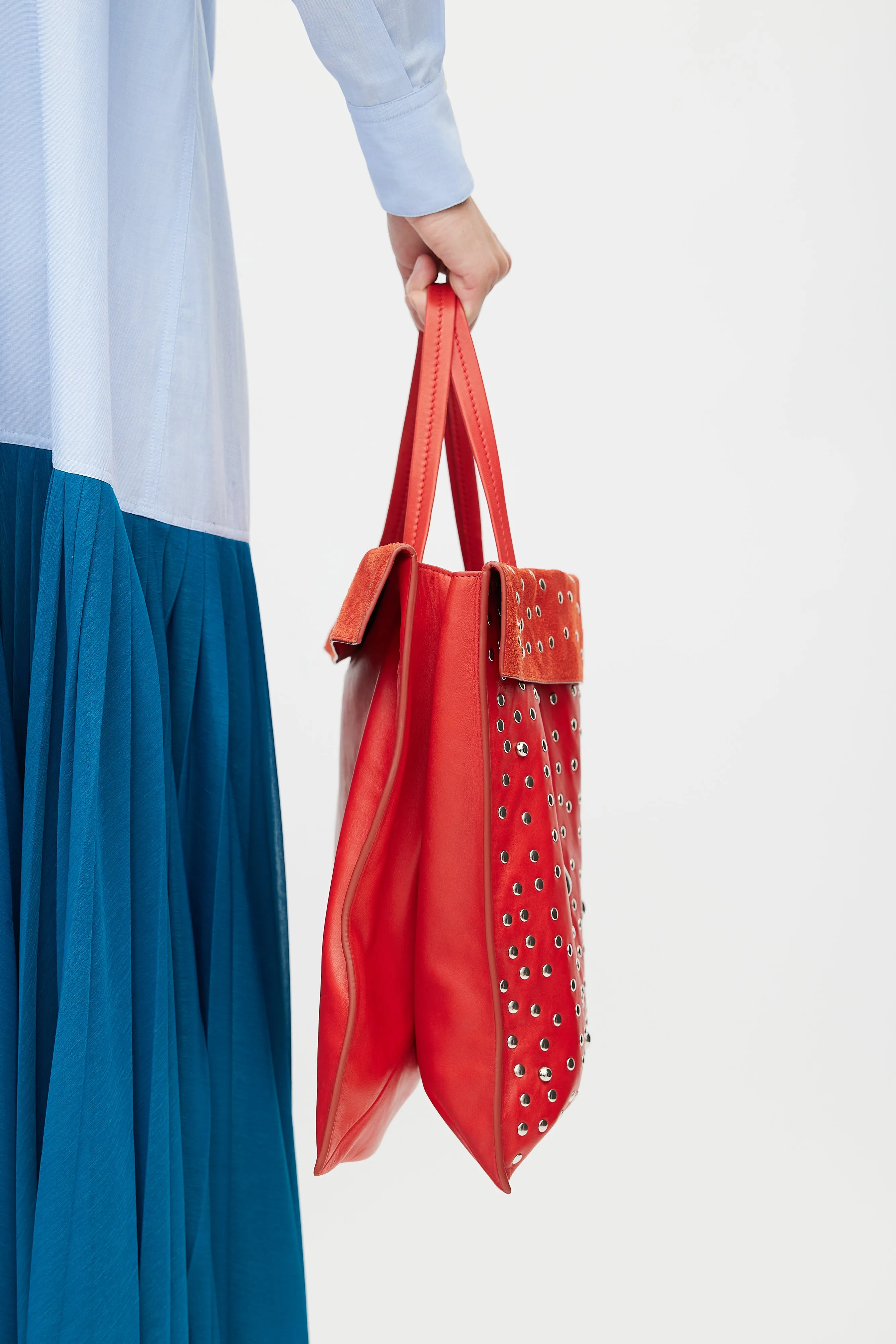 SS 2017 Red & Silver Studded Cabas Tote Bag