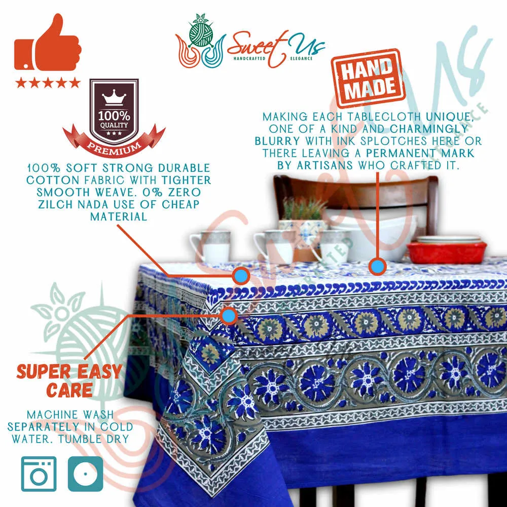 Sunflower Symphony Cotton Floral Tablecloth Rectangle, Tranquil Skyline