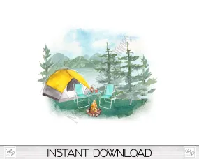 Tent Camping PNG Sublimation Design, Digital Download