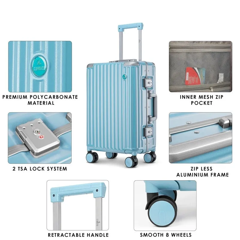 THE CLOWNFISH Combo of 2 Stark Series Luggage Polycarbonate Hard Case Suitcases Eight Wheel Trolley Bags with Double TSA Locks- Sky Blue (Medium 67 cm-26 inch, Small 57 cm-22 inch)