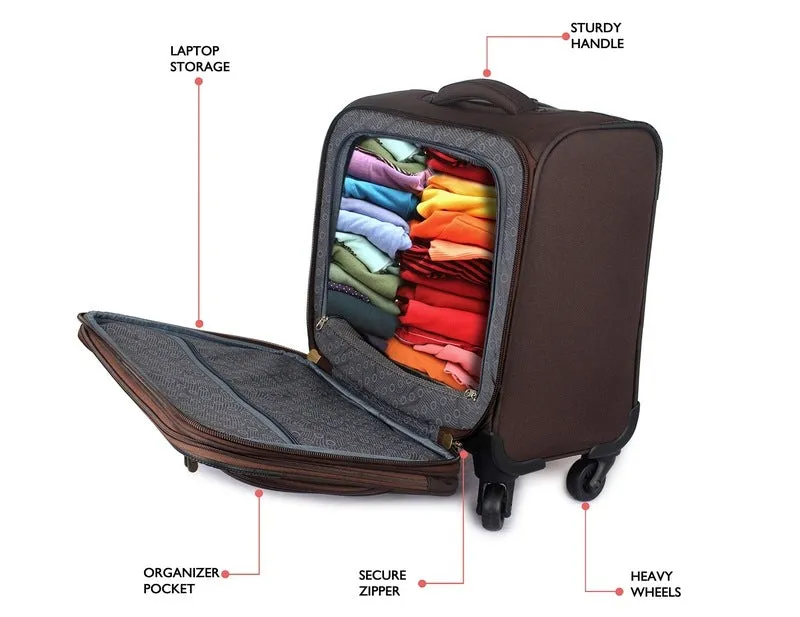 THE CLOWNFISH Explorer Luggage Polyester Softsided 4 Wheel Trolley Bag (39 cm, Pecan)