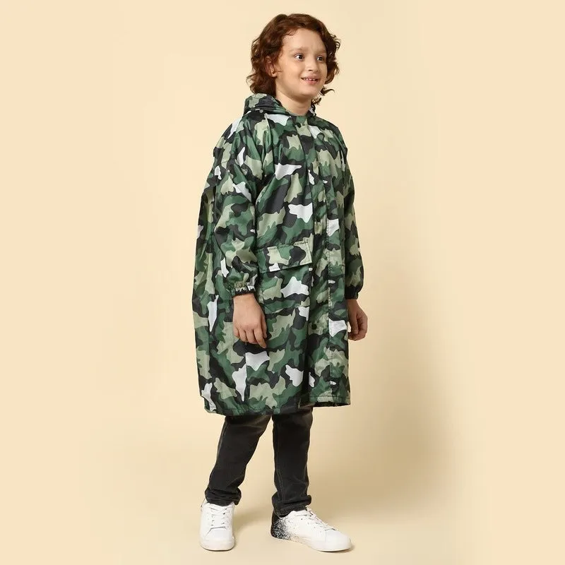THE CLOWNFISH Laurel Series Kids Waterproof PVC Longcoat with Adjustable Hood & Extra Space for Backpack/Schoolbag Holding. Printed Plastic Pouch. Kid Age-8-9 years (Size-33-Red)