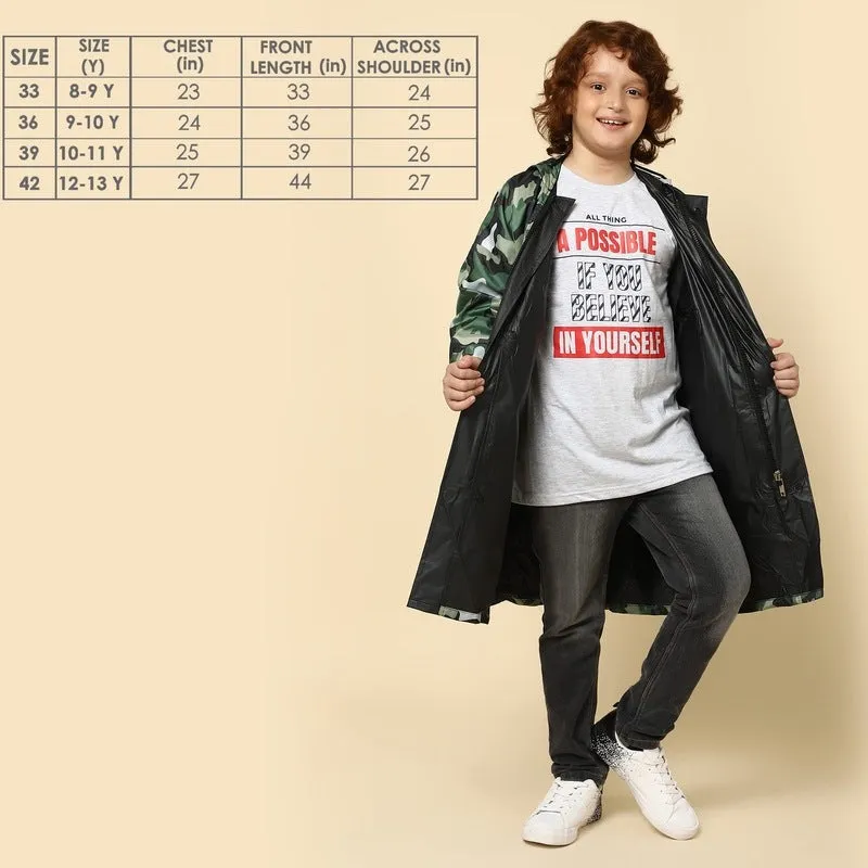 THE CLOWNFISH Laurel Series Kids Waterproof PVC Longcoat with Adjustable Hood & Extra Space for Backpack/Schoolbag Holding. Printed Plastic Pouch. Kid Age-8-9 years (Size-33-Red)