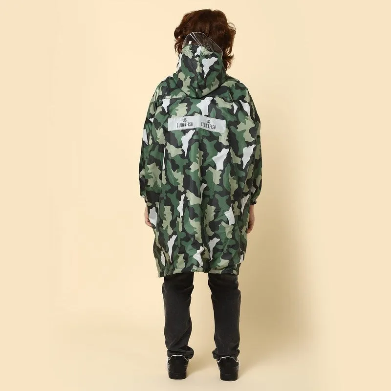 THE CLOWNFISH Laurel Series Kids Waterproof PVC Longcoat with Adjustable Hood & Extra Space for Backpack/Schoolbag Holding. Printed Plastic Pouch. Kid Age-8-9 years (Size-33-Red)