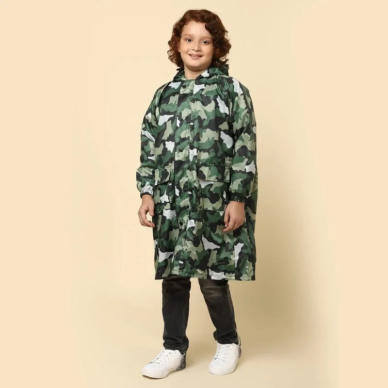 THE CLOWNFISH Laurel Series Kids Waterproof PVC Longcoat with Adjustable Hood & Extra Space for Backpack/Schoolbag Holding. Printed Plastic Pouch. Kid Age-8-9 years (Size-33-Red)