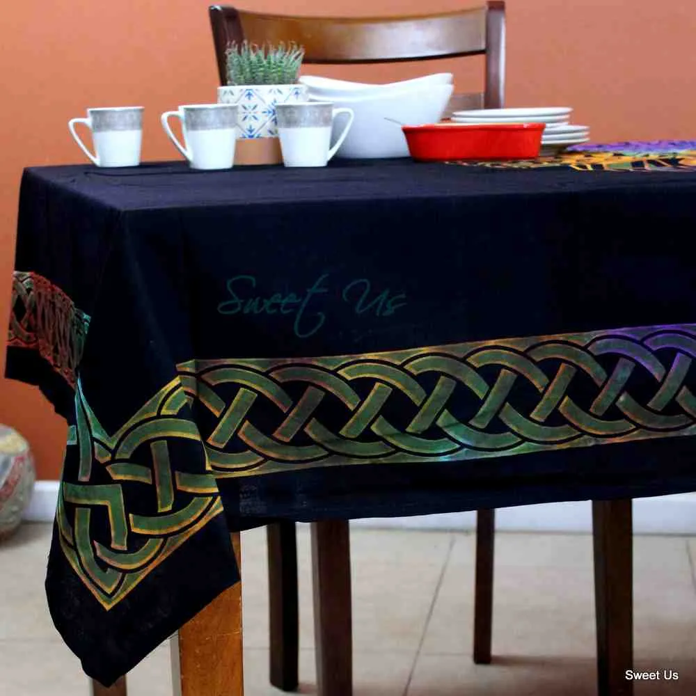Tie-Dye Cotton Celtic Lucky Clover Tablecloth Rectangle, Round Multicolor Linen