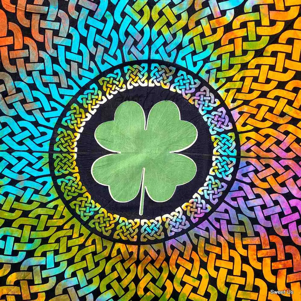 Tie-Dye Cotton Celtic Lucky Clover Tablecloth Rectangle, Round Multicolor Linen