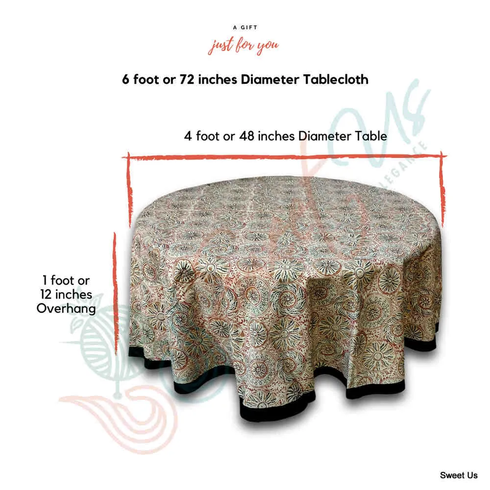 Vegetable Dye Block Print Tablecloth Rectangle, Round, Square, Cotton Linen Tan