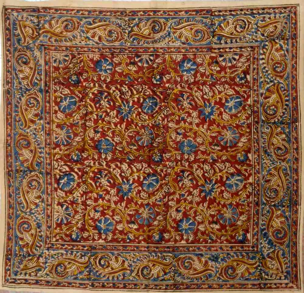 Vegetable Dye Hand Block Print Floral Cotton Round Tablecloth 60x90 60x60 Red