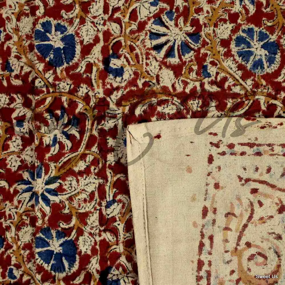 Vegetable Dye Hand Block Print Floral Cotton Round Tablecloth 60x90 60x60 Red