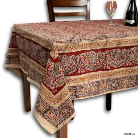 Vegetable Dye Hand Block Print Floral Cotton Round Tablecloth 60x90 60x60 Red