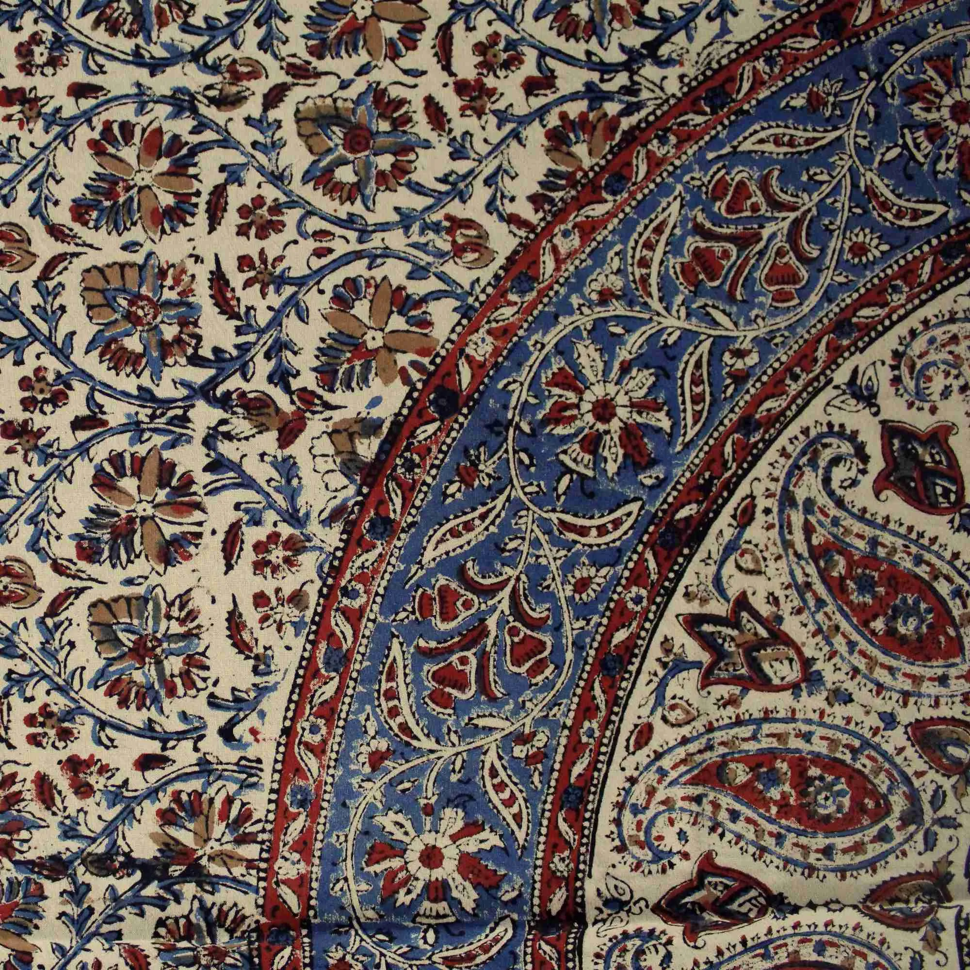 Vintage Paisley Block Print Cotton Floral Tablecloth Collection, Aqua Dusk