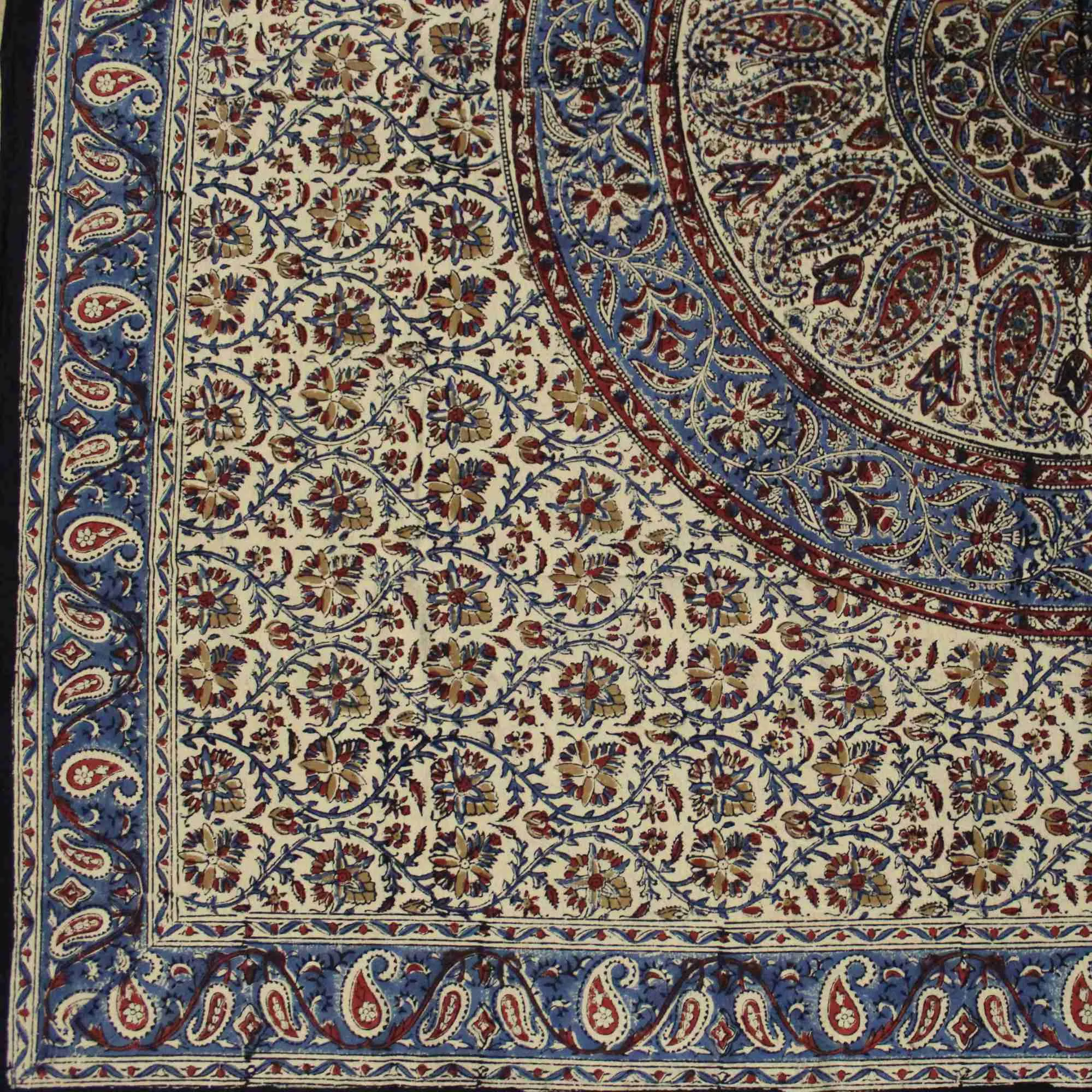 Vintage Paisley Block Print Cotton Floral Tablecloth Collection, Aqua Dusk