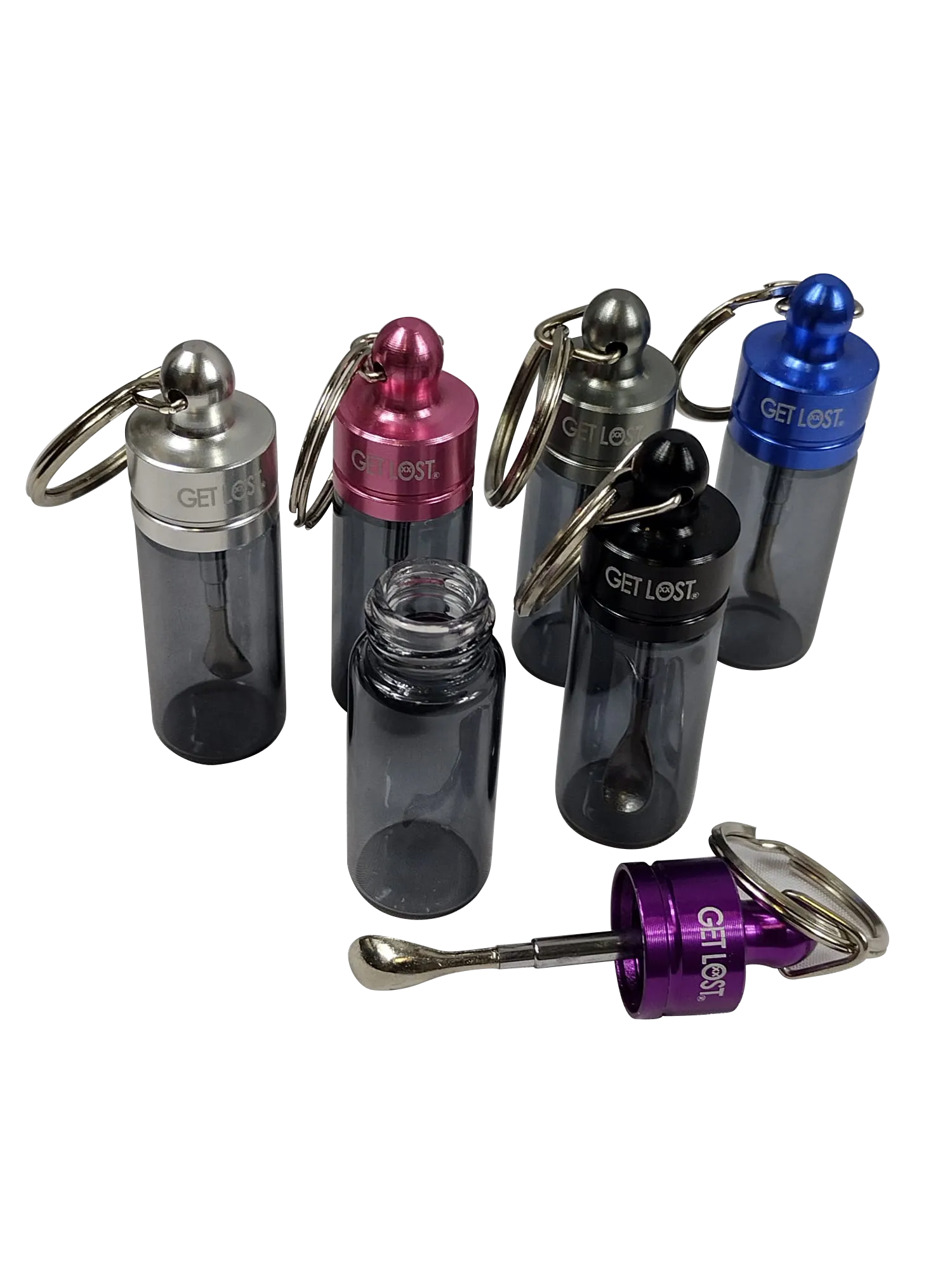 x6 Different Color Mini Spoon Container Keychain Glass